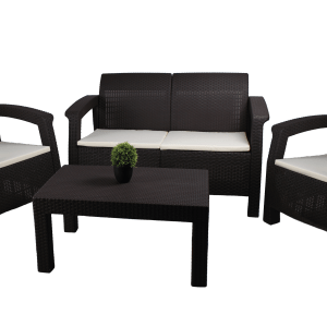 Juego de terraza Lux Confort moka 4 piezas con cojines